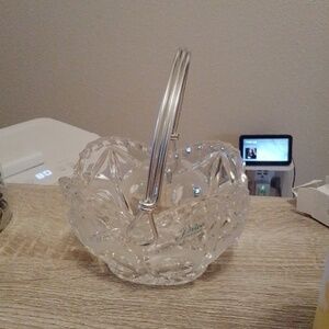 Bleikristall 24% Lead Crystal Candy Dish Basket Aluminum Handle West Germany